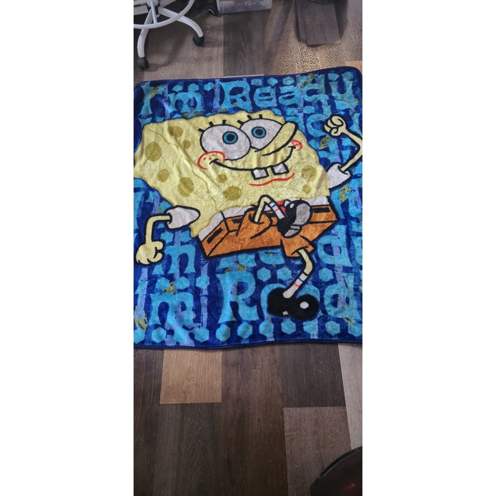 Spongebob Squarepants Blue I'M READY Kids Blanket Throw Vtg‎ Nickelodeon